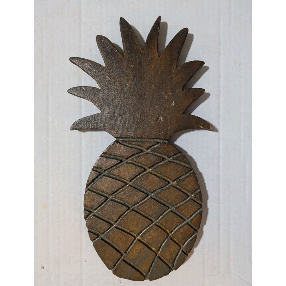 Vintage Carved Wood Pineapple Wall Decor Primitive Hospitality Plaque 12"